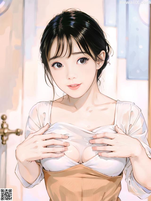 A woman in a white shirt and brown skirt posing for a picture.